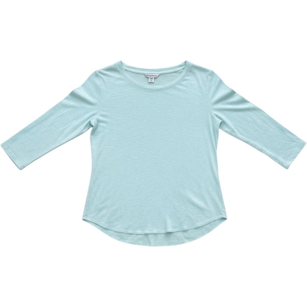 Tommy Bahama Womens Aqua Blue Slub Knit 3/4 Sleeve Crew Neck Top Size M